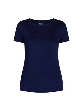 Time & Tru Womens Navy Blue Short Sleeve Ribbed T-Shirt Plus Size 22 XXXL